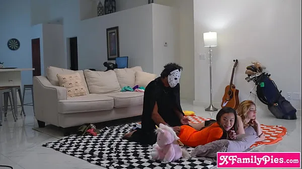 Scary Movie Night Spice: Tiny Stepsister Gets Teased by BFF